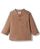 Zero Interlock Knit Full Sleeves Henley Neck T-Shirt with Pocket & Boat Print - Brown