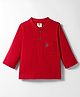 Zero Interlock Knit Full Sleeves Henley Neck T-Shirt with Pocket & Boat Print - Red