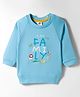Zero Looper Knit Raglan Full Sleeves Animal Printed Sweatshirt - Turquoise