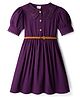 Hola Bonita Knit Full Puffed Sleeves Solid Colour Dress With Belt - Purple