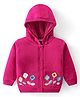 Babyhug Knitted Full Sleeves Hooded Front Open Sweater With Floral Embroidery - Fuchsia