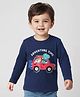 Babyhug 100% Single Jersey Knit Full Sleeves T-Shirt with Animal Graphics - Navy Blue