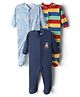 Kidi Wav Pack Of 3 Full Sleeves Striped & Animals Printed Sleepsuits - Multi Colour