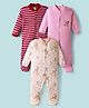 Kidi Wav Pack Of 3 Striped & Teddy Bear Printed Sleepsuit - Multi Colour