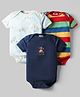 Kidi Wav Pack Of 3 Rugby Striped & Animals Printed Onesies - Multi Colour