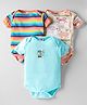 Kidi Wav Pack Of 3 Striped & Animals Printed Onesies - Multi Colour
