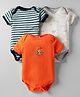 Kidi Wav Pack Of 3 Striped & Animals Printed Onesies - Multi Colour