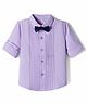 Babyhug Oxford Cotton Woven Full Sleeves Solid Color Pintuck Party Shirt with Bow - Lavender