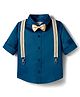 Babyhug Cotton Woven Full Sleeves Solid Color Shirt with Bow & Suspender - Blue