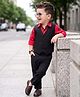 Babyhug Cotton Woven Full Sleeves 3 Piece Party Suit With Leaf Print - Black & Red