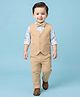 Babyhug Cotton Woven Full Sleeves 3 Piece Party Suit With Floral Print & Bow - Beige