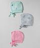 Zero Interlock Knit Animal Printed Caps with Knot Pack of 3 Pink Sea Green & Grey - Diameter 15 cm