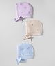 Zero Interlock Knit Animal & Bird Printed Caps with Knot Pack of 3 Light Blue Beige & Lilac - Diameter 16 cm