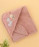 Zero Terry Knit Hooded Towel with Bear & Elephant Patch Detailing L 86 x B 86 cm - Light Red