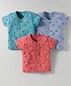 Zero Interlock Knit Half Sleeves Jhablas With Boat Print Pack Of 3 - Coral Light Blue & Turquoise