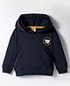 Zero Looper Knit Full Sleeves Drop Shoulder Hooded Sweatshirt with Bear Print & Kangaroo Pocket - Navy Blue