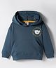 Zero Looper Knit Full Sleeves Drop Shoulder Hooded Sweatshirt with Bear Print & Kangaroo Pocket - Royal Blue
