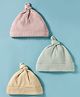 Zero Interlock Knit Solid Color Caps with Knot Pack of 3 Pink Light Green & Cream - Diameter 20 cm