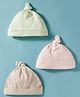 Zero Interlock Knit Solid Color Caps with Knot Pack of 3 Pink Lime Green & Beige - Diameter 18 cm