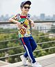 OLLINGTON ST. Cotton Knit Half Sleeves Air Balloons Printed T-Shirt & Joggers Set - White & Navy Blue