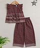 The Magic Wand Cotton Woven Frill Sleeves Leaves Printed & Lace Embellished Coordinating Top Palazzo Set - Maroon