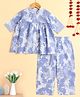 The Magic Wand Cotton Woven Three Fourth Sleeves Floral Printed Top & Palazzo Coordinating Set - Blue