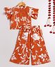 The Magic Wand Cotton Woven Flutter Sleeves Floral Printed Top & Palazzo Coordinating Set - Rust Orange