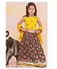 KID1 Cotton Woven Sleeveless Peacock Feather Embroidered & Floral Printed Lehenga Choli With Dupatta Set - Yellow & Green