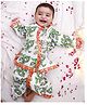 KID1 Cotton Woven Full Sleeves Peacock & Leaves Printed Anghrakha Style Coordinating Dhoti Kurta Set - White