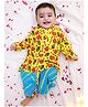 KID1 Cotton Woven Full Sleeves Peacock Feathers Printed Dhoti Kurta Set - Yellow & Blue