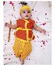 KID1 Cotton Woven Janmasthami Theme Sleeveless Krishna Costume Set With Mor Pankh & Headband - Red & Yellow