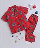 The Magic Wand Cotton Woven Half Sleeves Dinosaurs Printed Coordinating Night Suit Set - Red