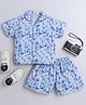 The Magic Wand Cotton Woven Half Sleeves Animals Printed Coordinating Shirt & Shorts Night Set - Blue