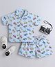The Magic Wand Cotton Woven Half Sleeves Cars Printed Coordinating Shirt & Shorts Night Set - Blue