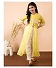 StyloBug Woven Three Fourth Sleeves Floral Embroidered & Leheriya Printed Kurti With Pant Set - Yellow