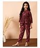 StyloBug Cotton Woven Three Fourth Sleeves Floral Printed Peplum Kurti & Coordinating Pant Set - Maroon