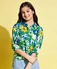 StyloBug Rayon Woven Three Fourth Sleeves Floral Printed Shirt Style Top - Green