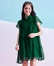 StyloBug Woven Half Sleeves Solid Tiered Shirt Style Dress - Green