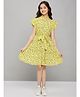 StyloBug Woven Short Sleeves Floral Printed Shirt Style Dress - Yellow