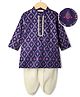 EARTHY TOUCH Woven Full Sleeves Kurta Dhoti Set with Motif Print & Lace Detailing - Purple