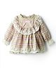 ToffyHouse Cotton Knit Full Sleeves Dress with Checks & Frill Detailing - Peach