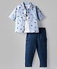 WOW Clothes Cotton Woven Full Sleeves Printed Shirt & Jeans Set With T-Shirt - Light Blue