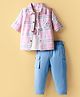 WOW Clothes Cotton Woven Full Sleeves Checkered Shirt & Jeans Set With T-Shirt - Pink