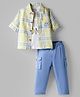 WOW Clothes Cotton Woven Full Sleeves Checkered Shirt & Jeans Set With T-Shirt - Lemon