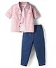 WOW Cotton Woven Full Sleeves Checked Shirt with Inner Tee & Trouser Set with Animal Print - Pink