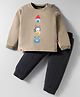 Mini Taurus Looper Knit  Full Sleeves T-Shirt & Jogger Set with Animal Print - Grey