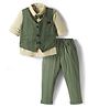 Mini Taurus Sinker Knit Full Sleeves Striped 3 Piece Party Suit With Bow Applique - Olive Green & Light Green