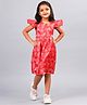 Zion Satin Woven Flutter Sleeves Floral Printed Dress - Red