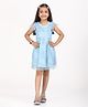 Zion Mesh Woven Frill Sleeves Floral Printed Dress - Blue
