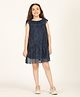 Zion Mesh Woven Sleeveless Shimmered Dress - Navy Blue